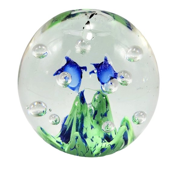 Hand Blown Art Glass Under the Sea Paperweight Bullicante Dolphins Sea Gulls VTG - Picture 4 of 10